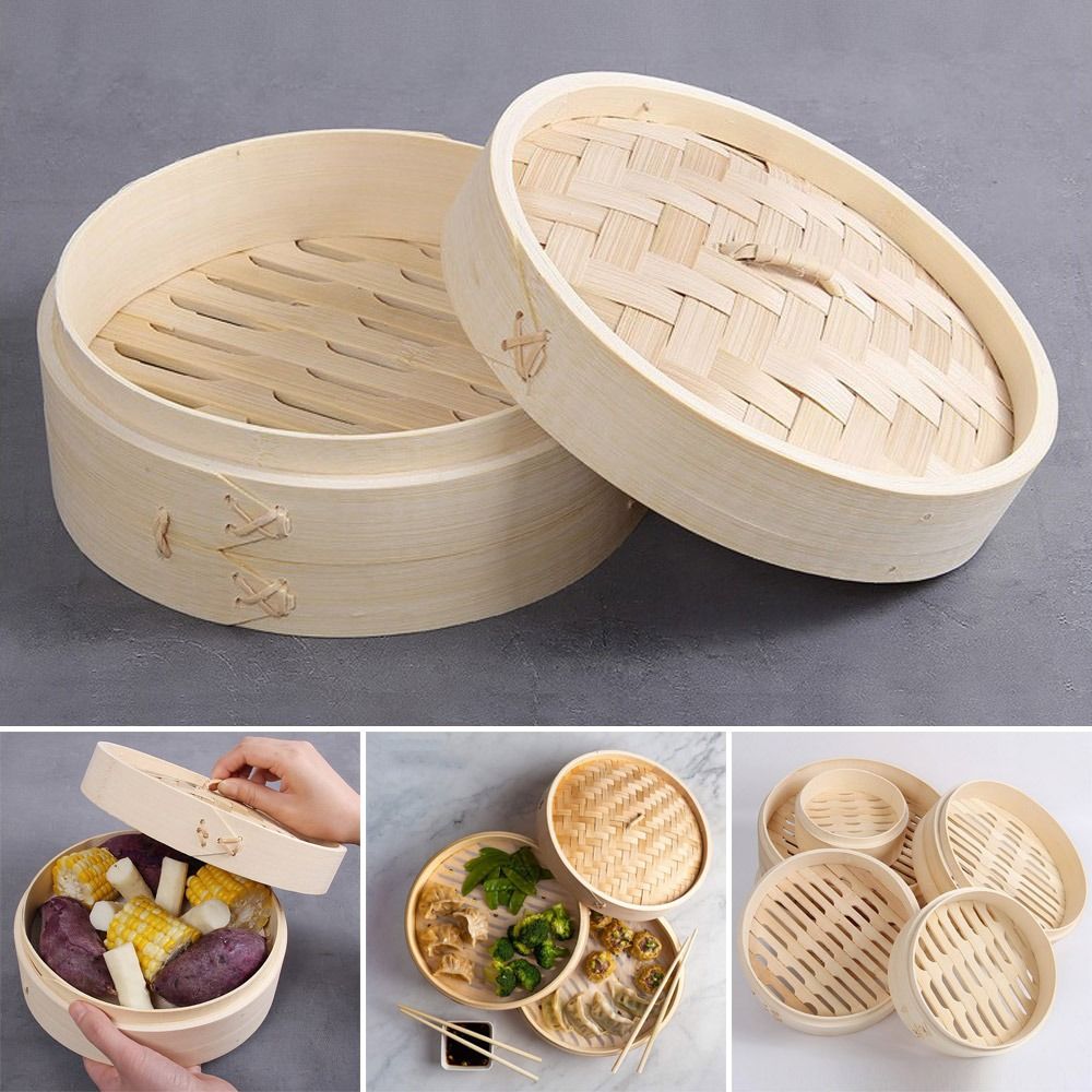 Bao Steamer Bamboo - سلة باخرة من الخيزران مع غطاء
