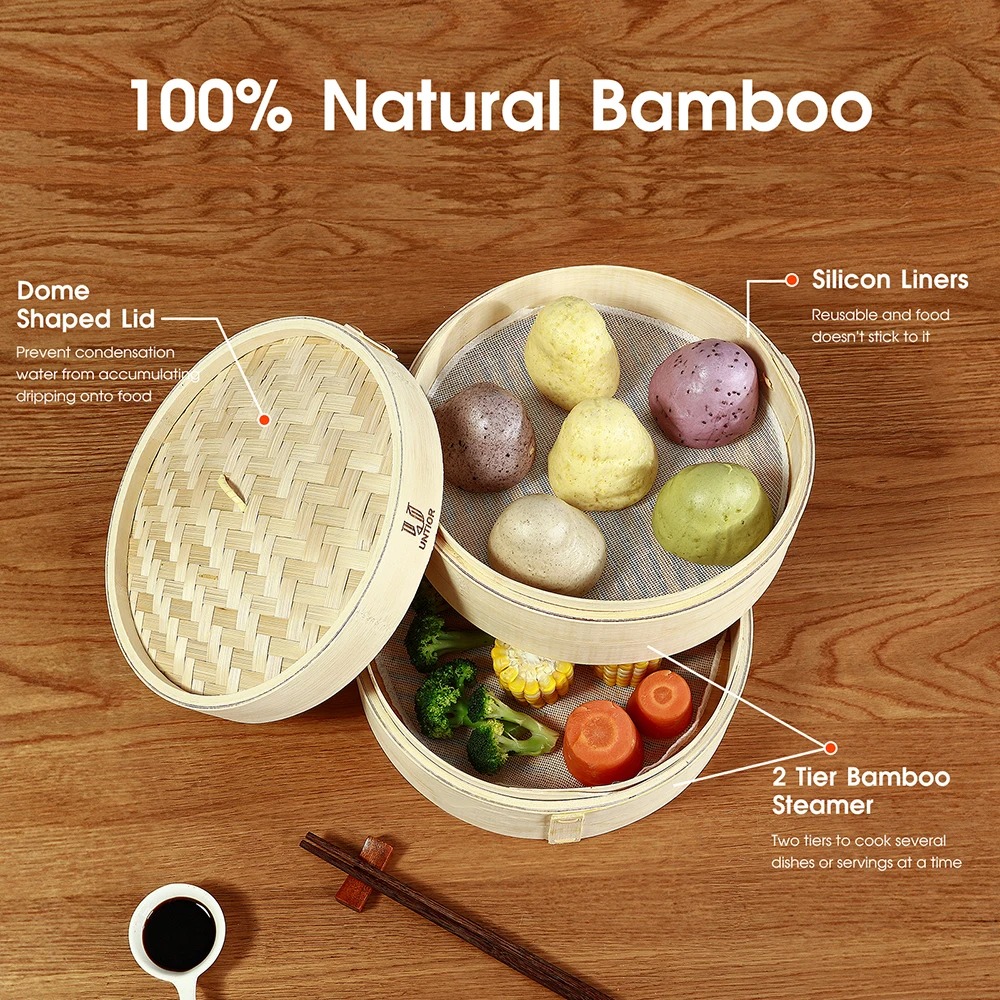 سلة بخار من الخيزران بغطاء ، م - مراجعة Bao Steamer Bamboo وسعره